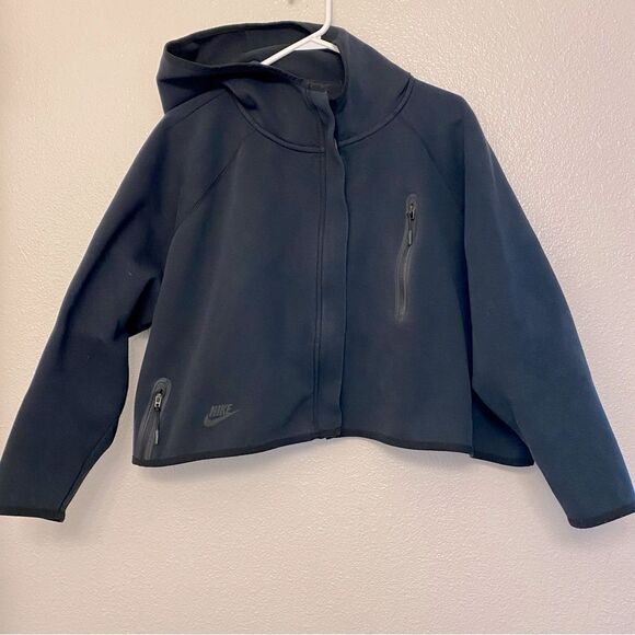 Nike Sportswear Tech full zip Fleece Cape Hoodie Black crop BV3396-010 Large - Picture 2 of 11